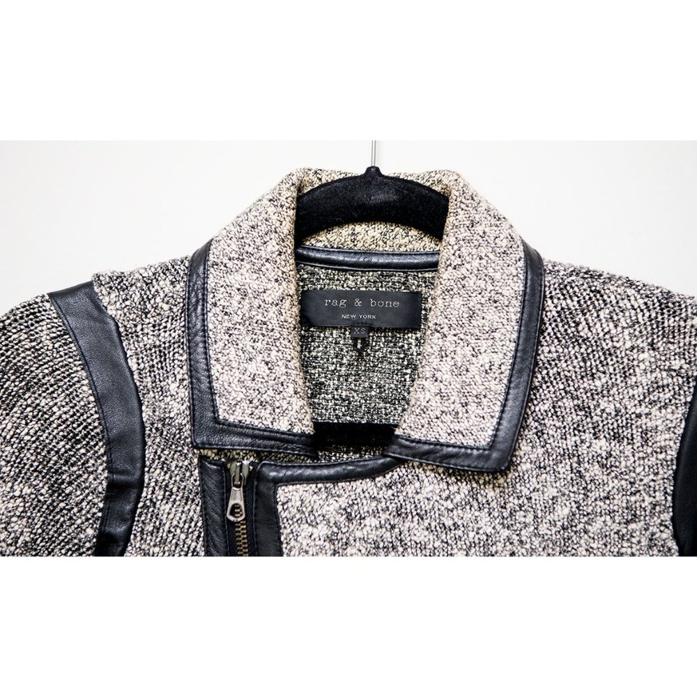 Rag & Bone Bouclé Knit Jacket Leather Trim XS - Picture 4 of 12